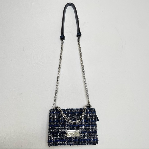 MICHAEL KORS Cece Tweed Small Shoulder Crossbody Satchel Bag Silver Chain Luxury - Picture 7 of 17